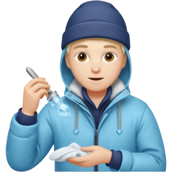 Sculptor polishing with cloth,Ice Sculptors. emoji