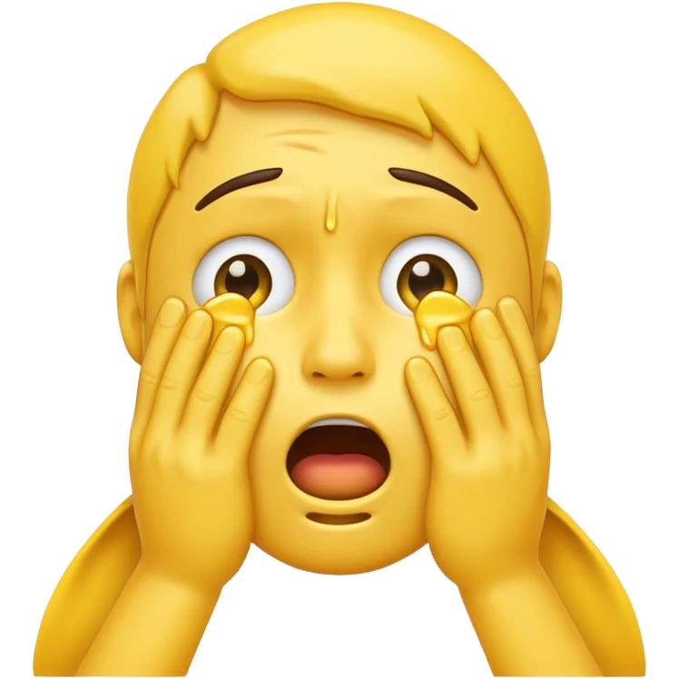 A shocked emoji cryying with his hand emoji