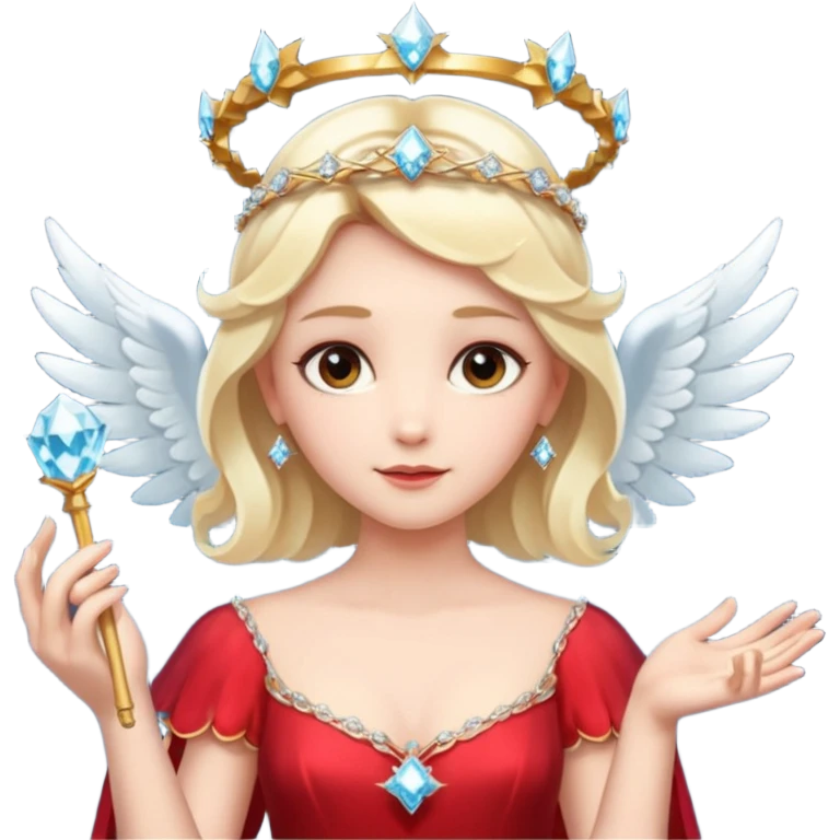 فرشته با چوب جادویی و الماس و سربند الماسی و لباس قرمز  emoji