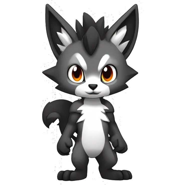 Anthro cool edgy black white grey punk red animal hybrid Fakemon full body emoji