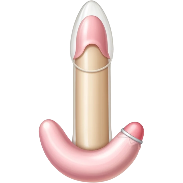 white transparent condom fully covering cylindrical beige-pink colored penis shaft, no face, include glans penis tip and corona line at one end emoji