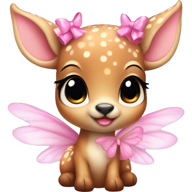 baby deer with fairy wings and a pink bow around its neck  emoji