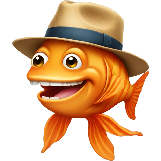 happy orange fish wearing fedora emoji