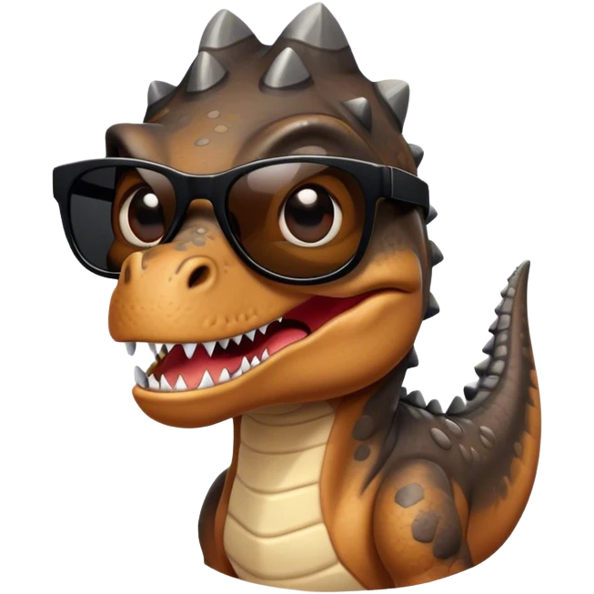 face of a dinosaur with total black sunglasses on emoji