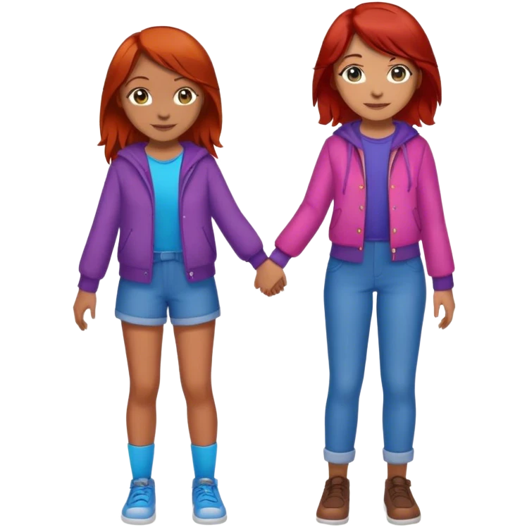 red hair blue eyes girl holding hands with mixed girl brown hair brown eyes  emoji