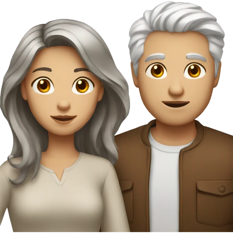 Woman with brown hair and man with white hair emoji