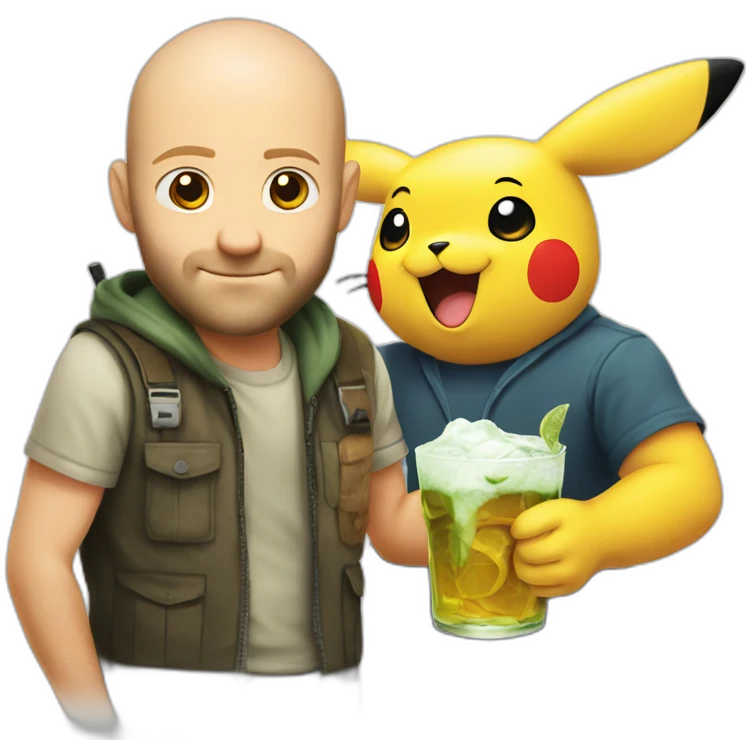 Statham with pint near pikachu with mojito emoji