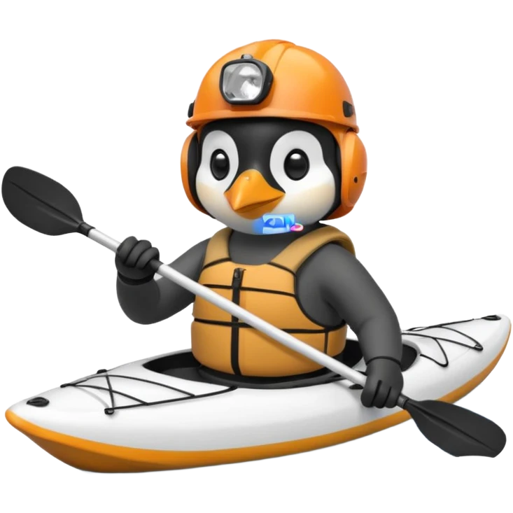 penguen kayakçı kasklı emoji