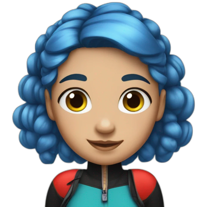 One teenager with blue hair pigtails and ladybug suit emoji