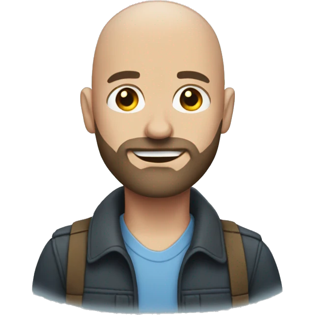 Bald man with beard and blue eyes solo emoji