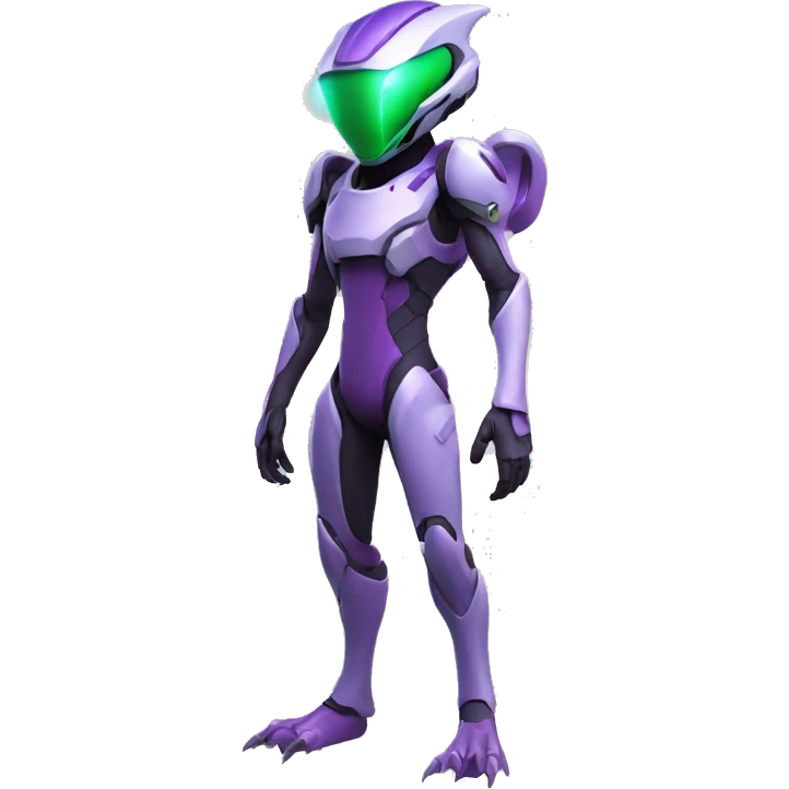 A Reptile-Raptor-Alien-Genesect-Mewtwo-Fakémon, with a futuristic visor-helmet, wearing a techwear-suit, Full Body emoji