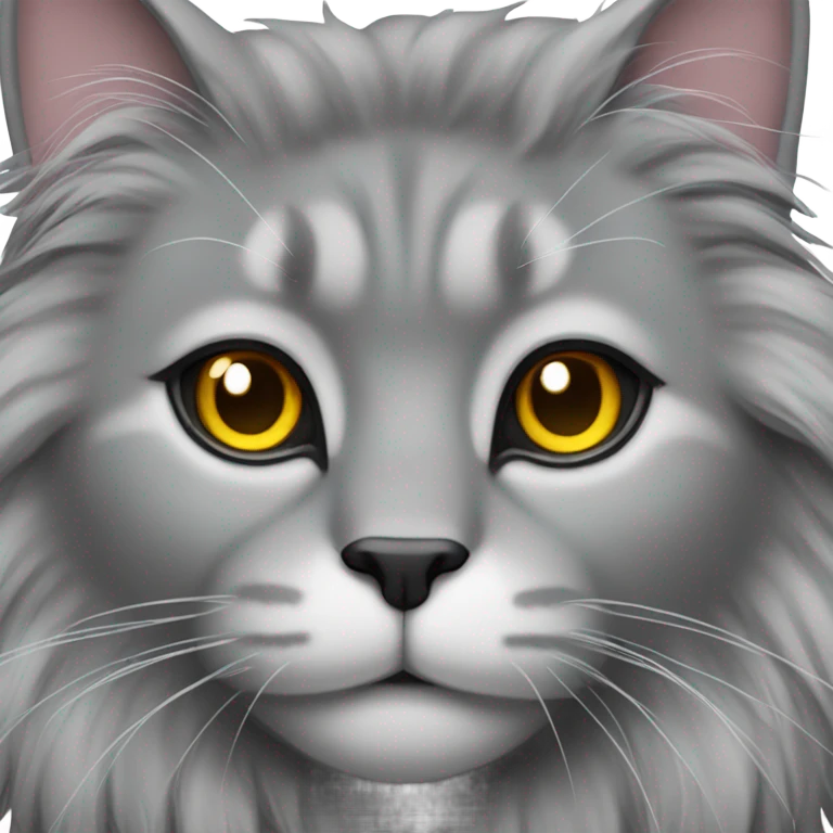 Fluffy grey cat with a lions mane emoji