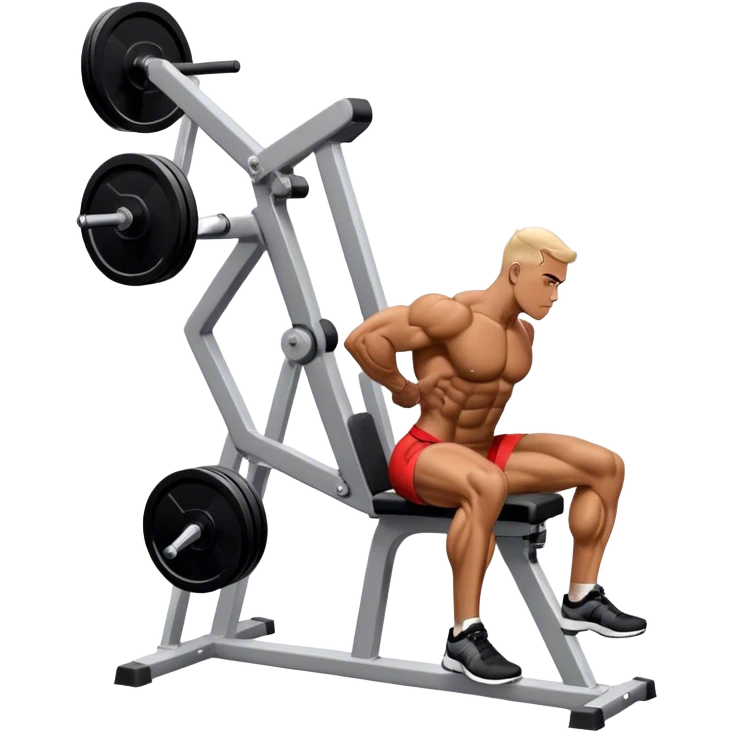side-view bodybuilder seated weighted calf-raise machine lower leg exercise emoji