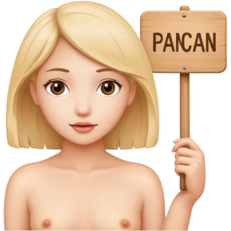 Полностью голая девушка без одежды держит табличку с надписью Panchan emoji