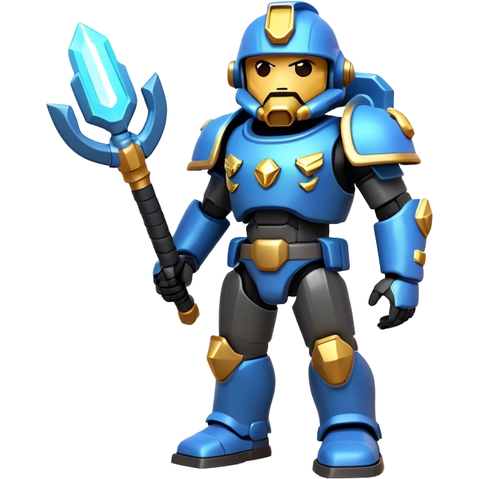 Clash of Clans aesthetic: Cinematic heroic Terran Marine Hero Emoji, rendered in a 3D vector-style similar to standard emojis with minimal shading and bold, simplified shapes. A compact, heroic isometric figure clad in futuristic power armor with signature energy accents, softly glowing with a cosmic battle charm. Simplified yet unmistakably iconic, highly detailed and consistent, glowing with a soft radiant shine and high gloss. Stylized with a touch of interstellar valor and a soft glowing outline, capturing the essence of an elite space warrior with a friendly, playful manner! emoji