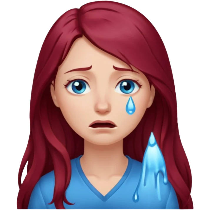 DV Awareness female long Burgundy hair blue eyes crying emoji