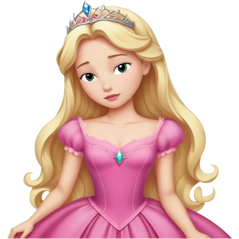 ultra simplified Aurora Sleeping Beauty, pink dress, blonde hair, very minimal details, slightly zoomed out to show more of dress emoji