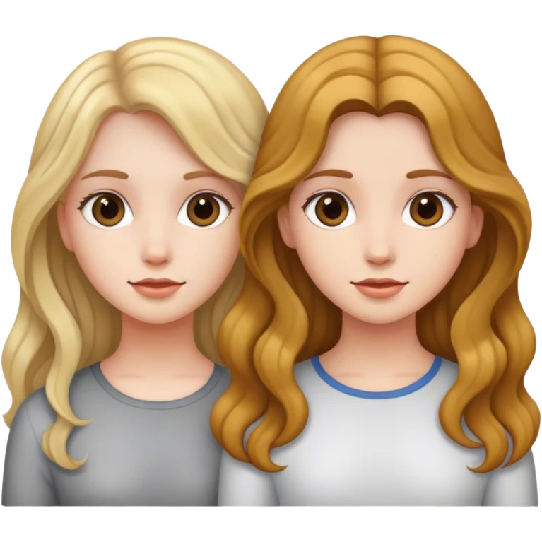 Girl with straight hair and a girl with wavy hair emoji