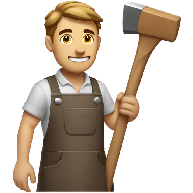 "A sturdy man with rough hands, short light brown hair, and a friendly, naive expression. He wears a work apron over simple clothes and holds a hammer" emoji