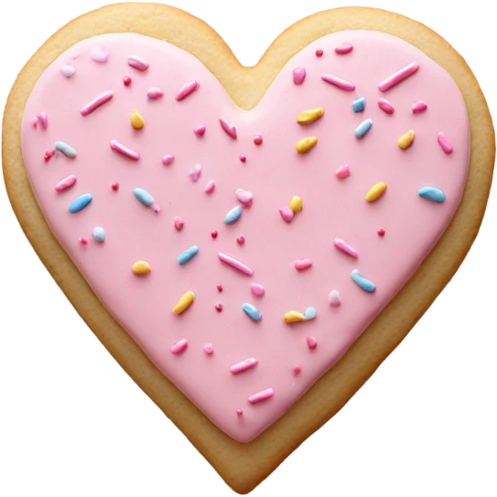 heart shaped sugar cookie with pastel pink frosting and sprinkles emoji