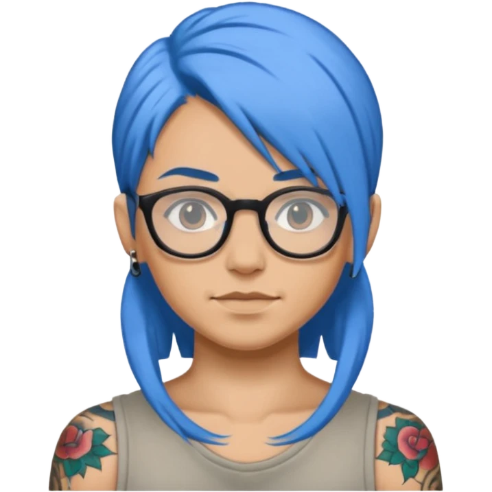 Tattooed & Blue Haired with glasse long hair emoji