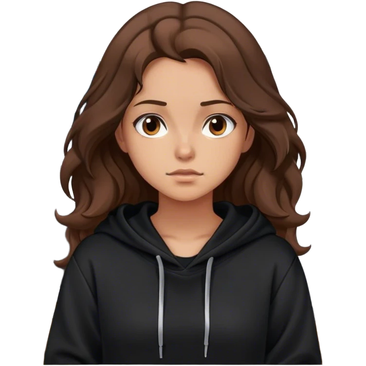 Girl with wavy brown hair wearing black hoodie, In an office emoji