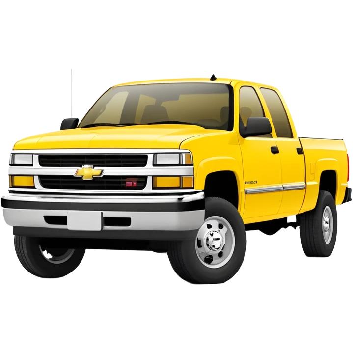 Yellow 1997 Chevrolet C-2500 Crew Cab Silverado pickup truck from Kill Bill, clean minimalist design, 30-degree angle showing front and side profile, bold yellow color, iOS emoji style emoji
