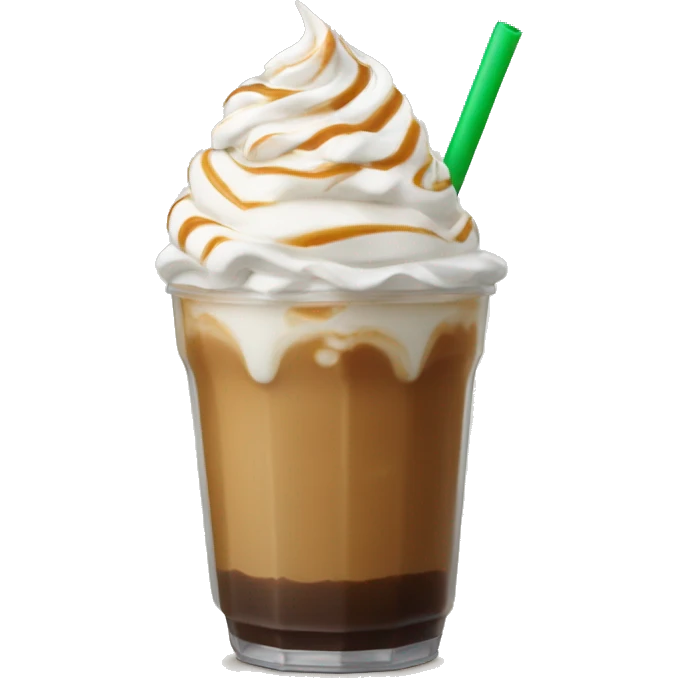 Iced Caramel coffee with whip cream and green straw  emoji
