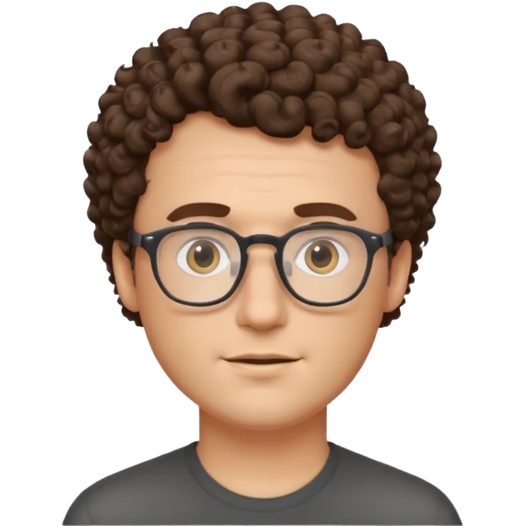 homme blanc, brun cheveux bouclés court avec lunettes et sans barbe emoji