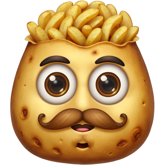 single fried potato with eyes and mustache emoji