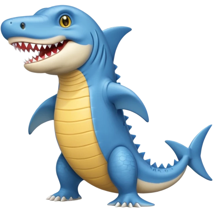 Appearance: The character is predominantly blue with a lighter belly and yellow eyes.
Features: It has large teeth, a shark-like fin on its back, and a tail.
Attire: The crocodile is wearing a pair of light blue and white sneakers.
Pose: It is standing upright on its hind legs. emoji