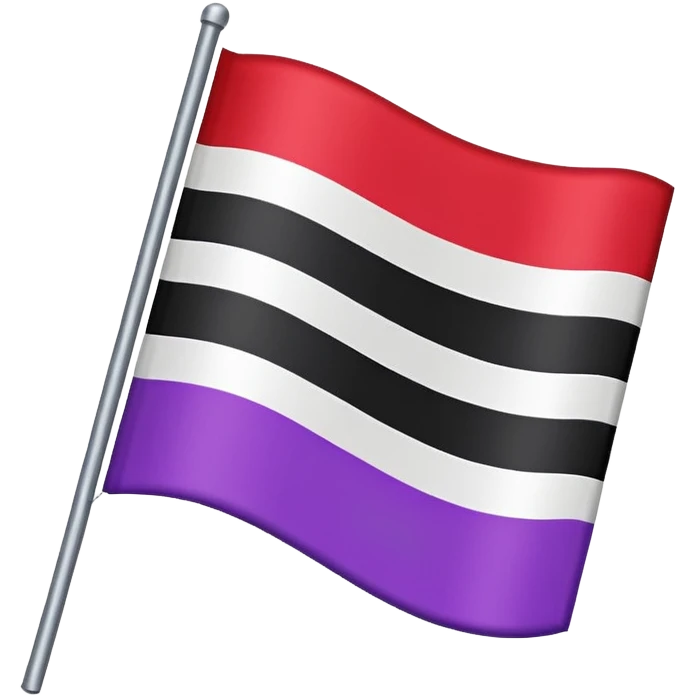The emoji of a flag with three horizontal bars. The top bar is black, the middle bar is white, and the bottom bar is split in half. The bottom left is purple, and the bottom right is red emoji