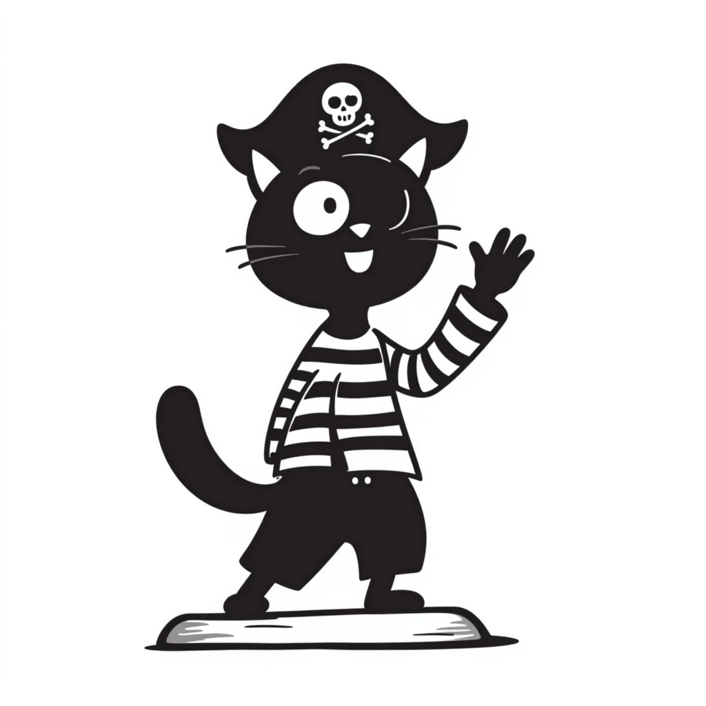 pirate cat waving emoji