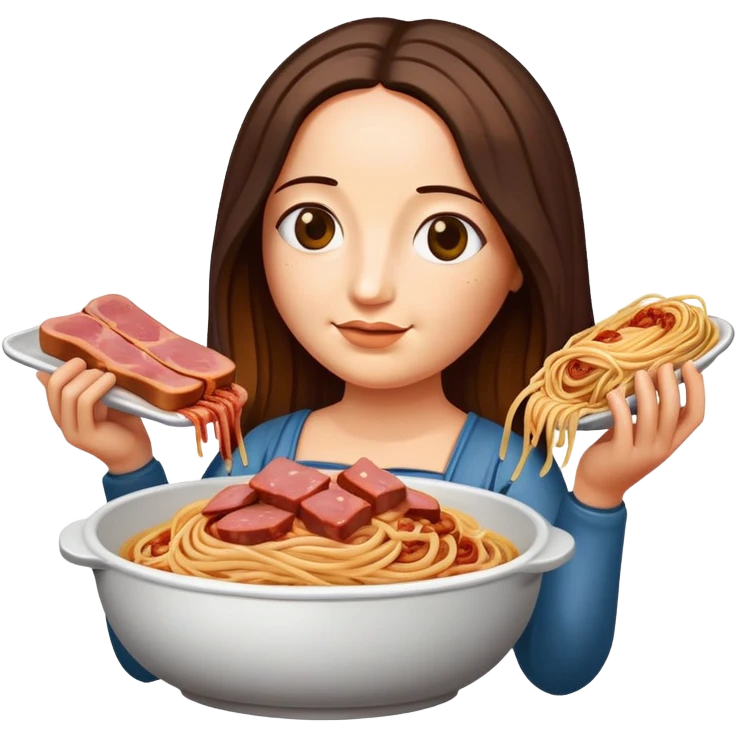 Monalisa holding spam meat spaghetti slop emoji