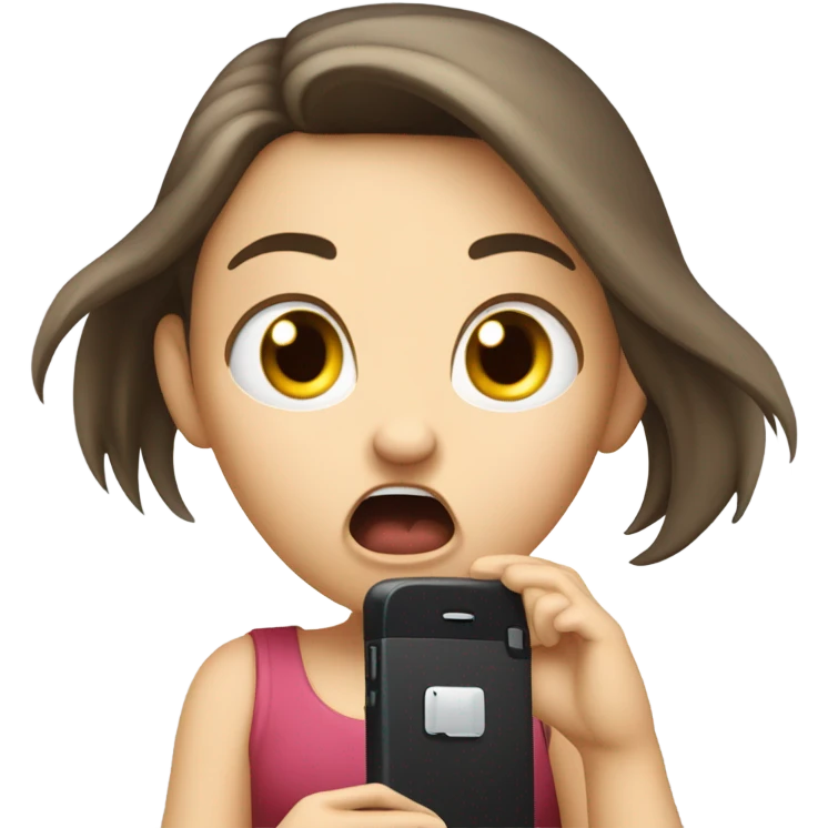 Pale brunette Girl screaming at phone  emoji