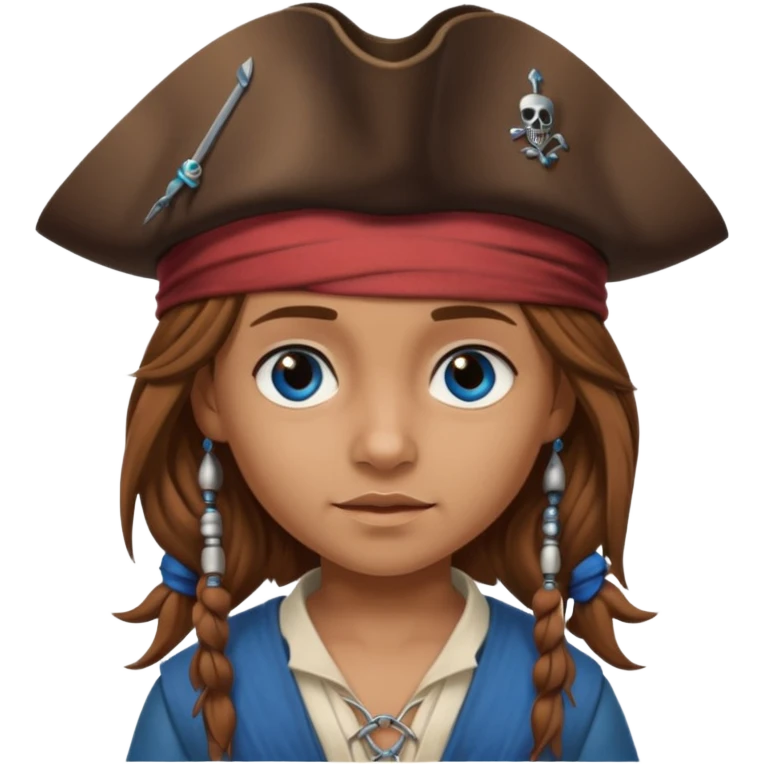 Five year old girl, light brown hair, blue eyes. Dressed as Jack Sparrow emoji