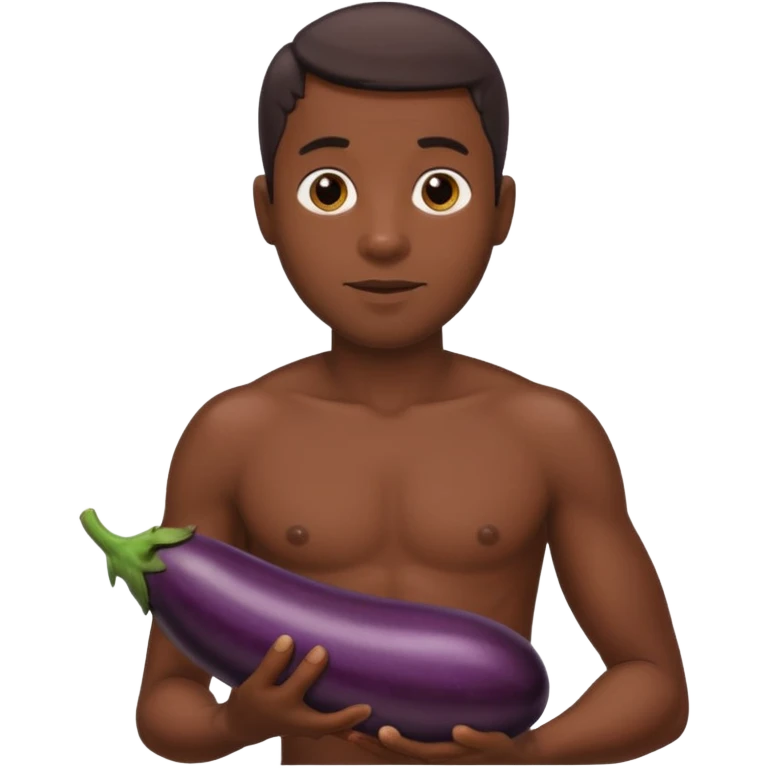 Black naked guy with long black eggplant emoji