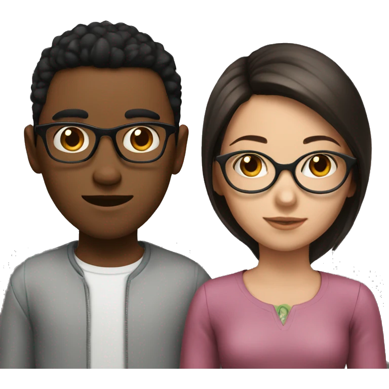 Girl with brown hair, glasses and a boy with black hair without glasses emoji