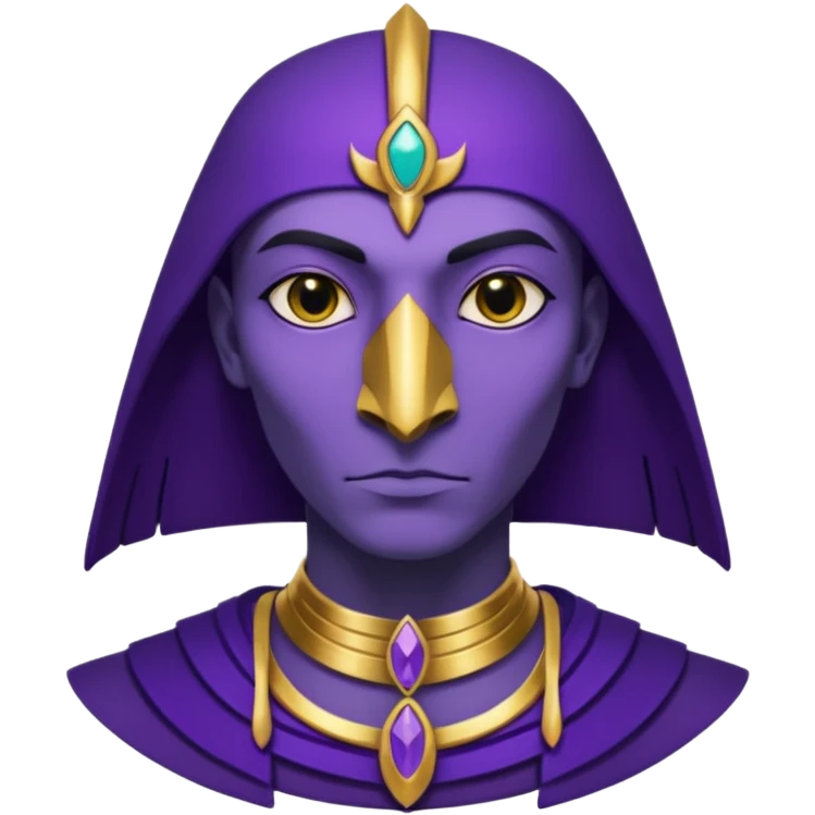 A male purple crow character inspired by the Ancient Egyptian god Sutekh/Set. Purple with gold accents and a gold Gemini emblem  emoji