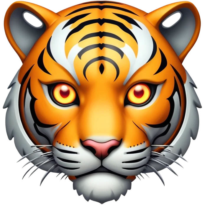 cyborg tiger face with robotic parts and glowing eye for Twitch emote emoji