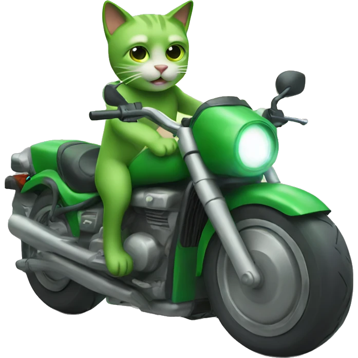 Green cat riding green motorcycle  emoji