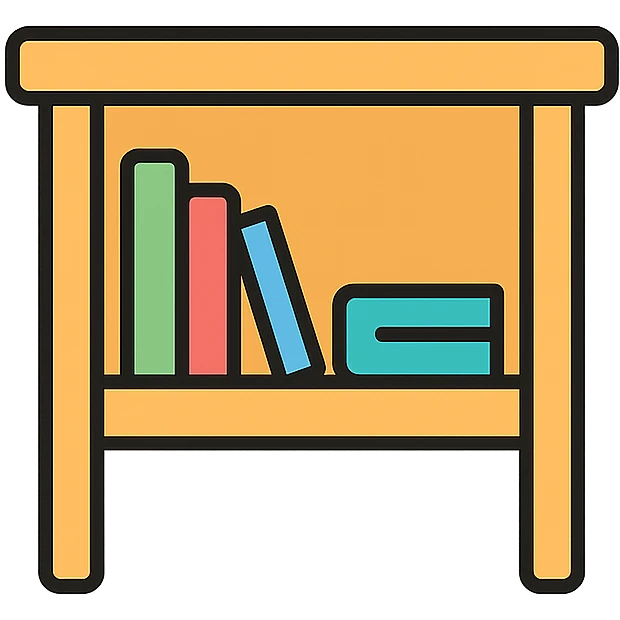 A small light wooden table bookshelf storage emoji