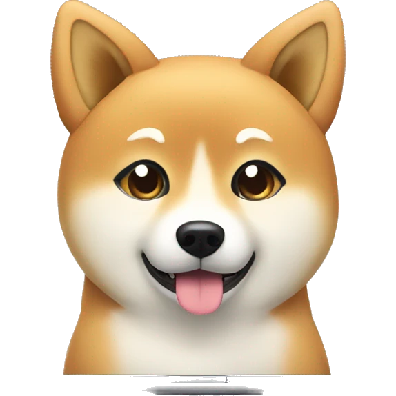 a shiba inu typing on a laptop in cute kawaii style emoji