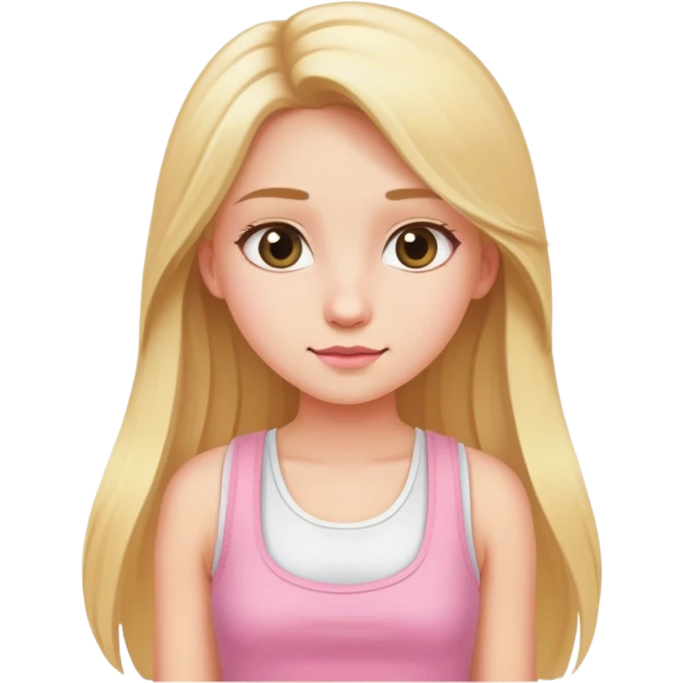Fille cheveux blond et long blonde, blanche en jupe rose, débardeur blanc emoji