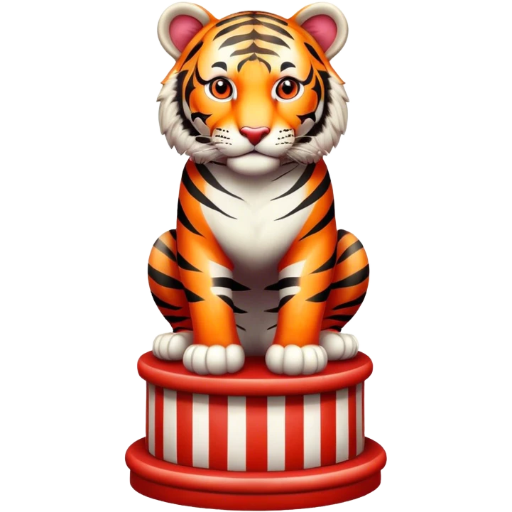 Vintage circus tiger on red and white pedestal emoji