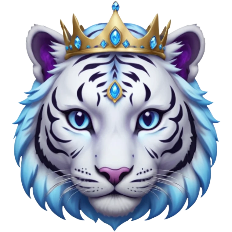 ESO Female white/black tiger khajiit leader of the umbral rose, glowing blue eyes, glowing blue 'third eye' gem; silver crown/tiara with purple gems  emoji