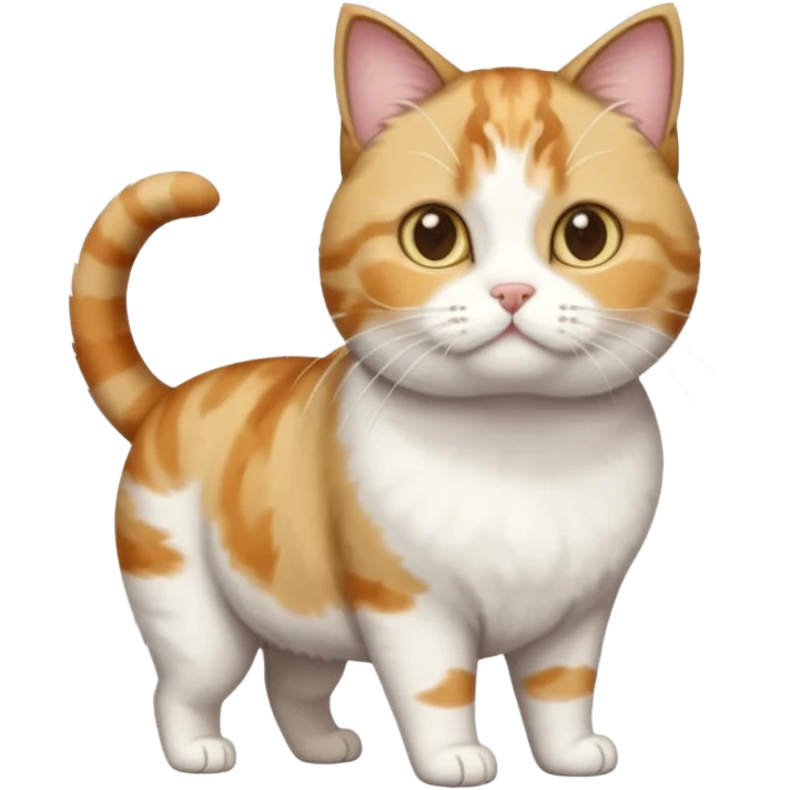 full body calico tabby + white cat with tiny head and fat body emoji