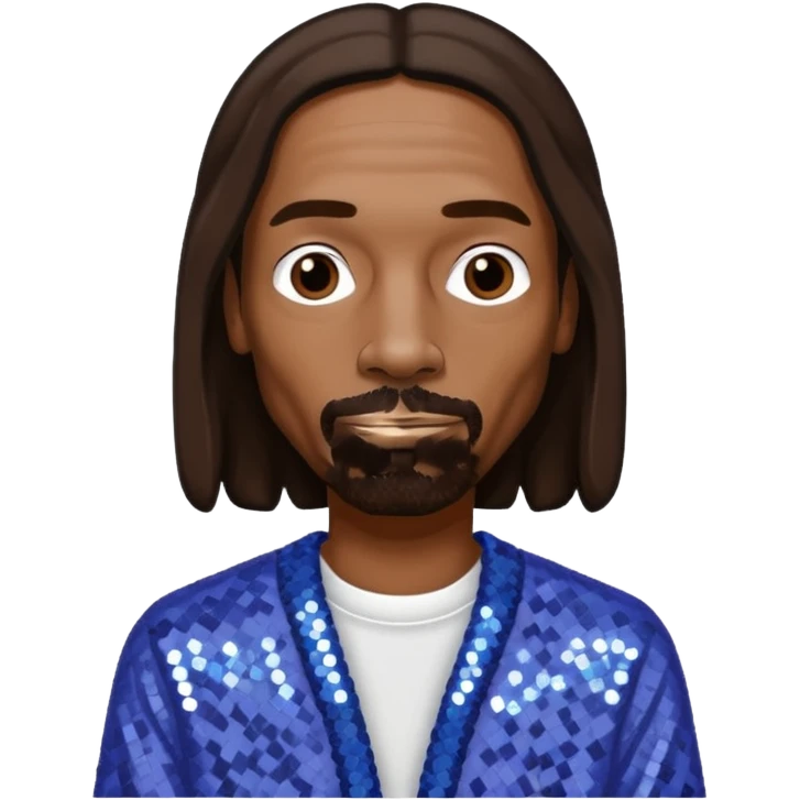 Snoop Dogg with long dark brown hair, periwinkle sequin outfit emoji