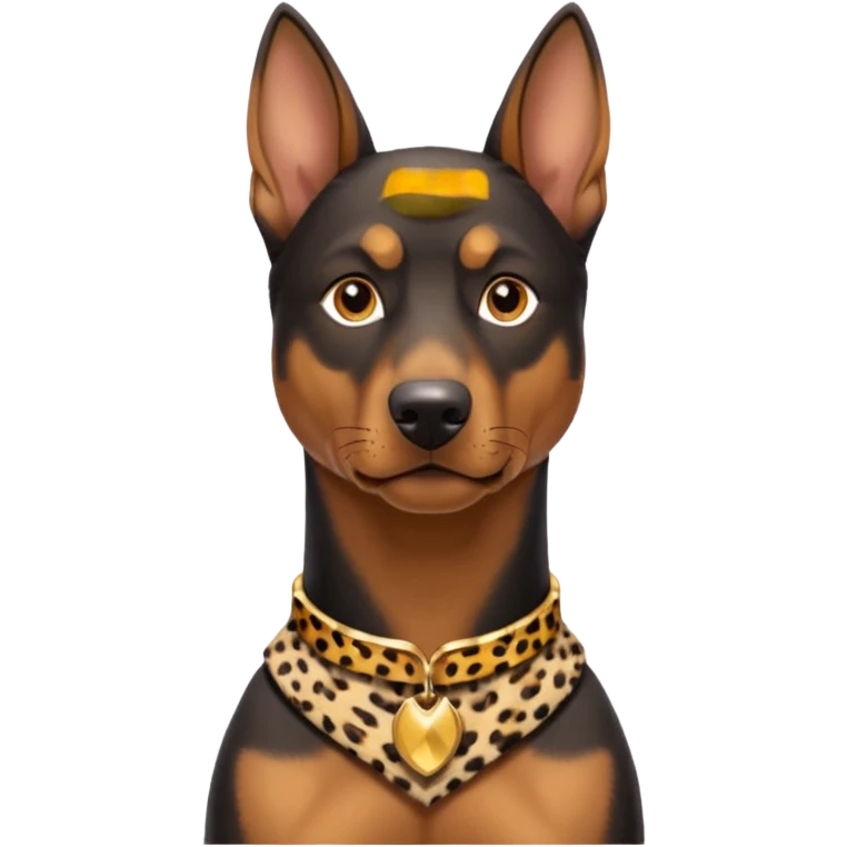 Doberman German shepherd mix with a cheetah collar on emoji
