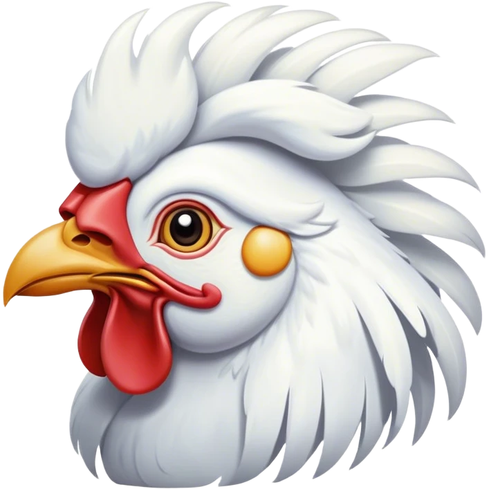 Cinematic Noble White Rooster Portrait Emoji, Poised and regal, with a robust, commanding build and a pristine, well-groomed pure white plumage, deep-set soulful piercing eyes, Simplified yet sharp and sophisticated features, highly detailed, glowing with a soft, dignified glow, high shine, intelligent and proud, stylized with an air of barnyard majesty, focused and attentive, soft glowing outline, capturing the essence of a watchful and confident leader, so majestic it feels as though it could crow out of the screen with effortless authority! emoji